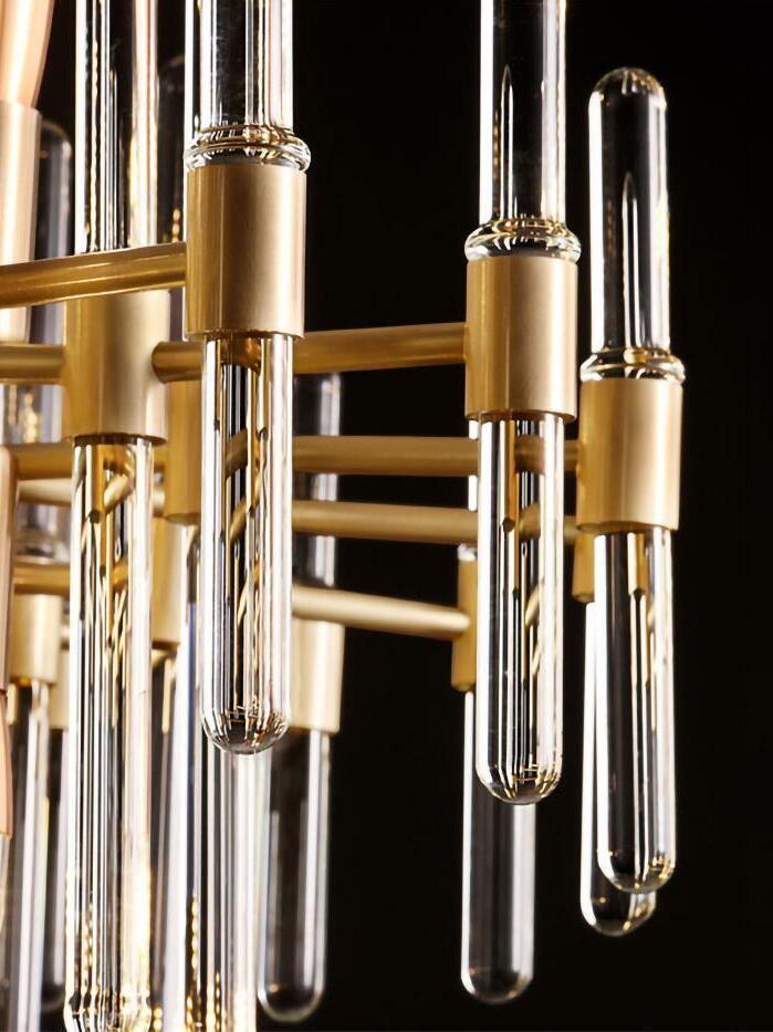 Vintage Antique Brass Stripe Crystal Chandelier - Cueteks
