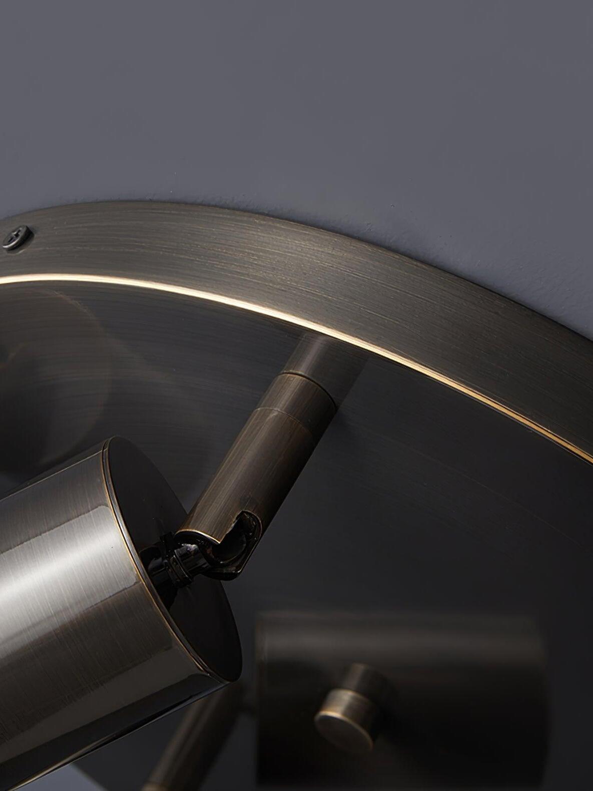 Close black round ceiling plate and spotlight hinge