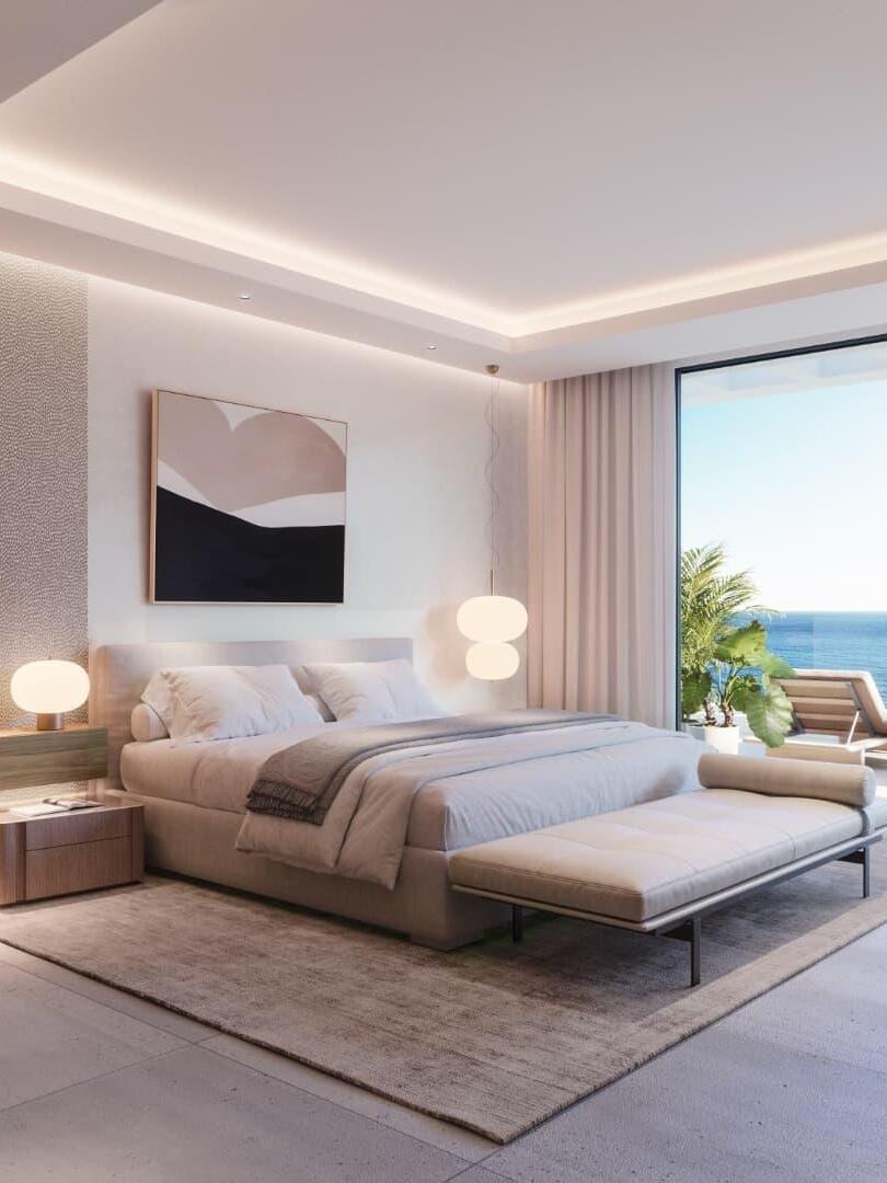 Globe pendants beside a bed in a room scene