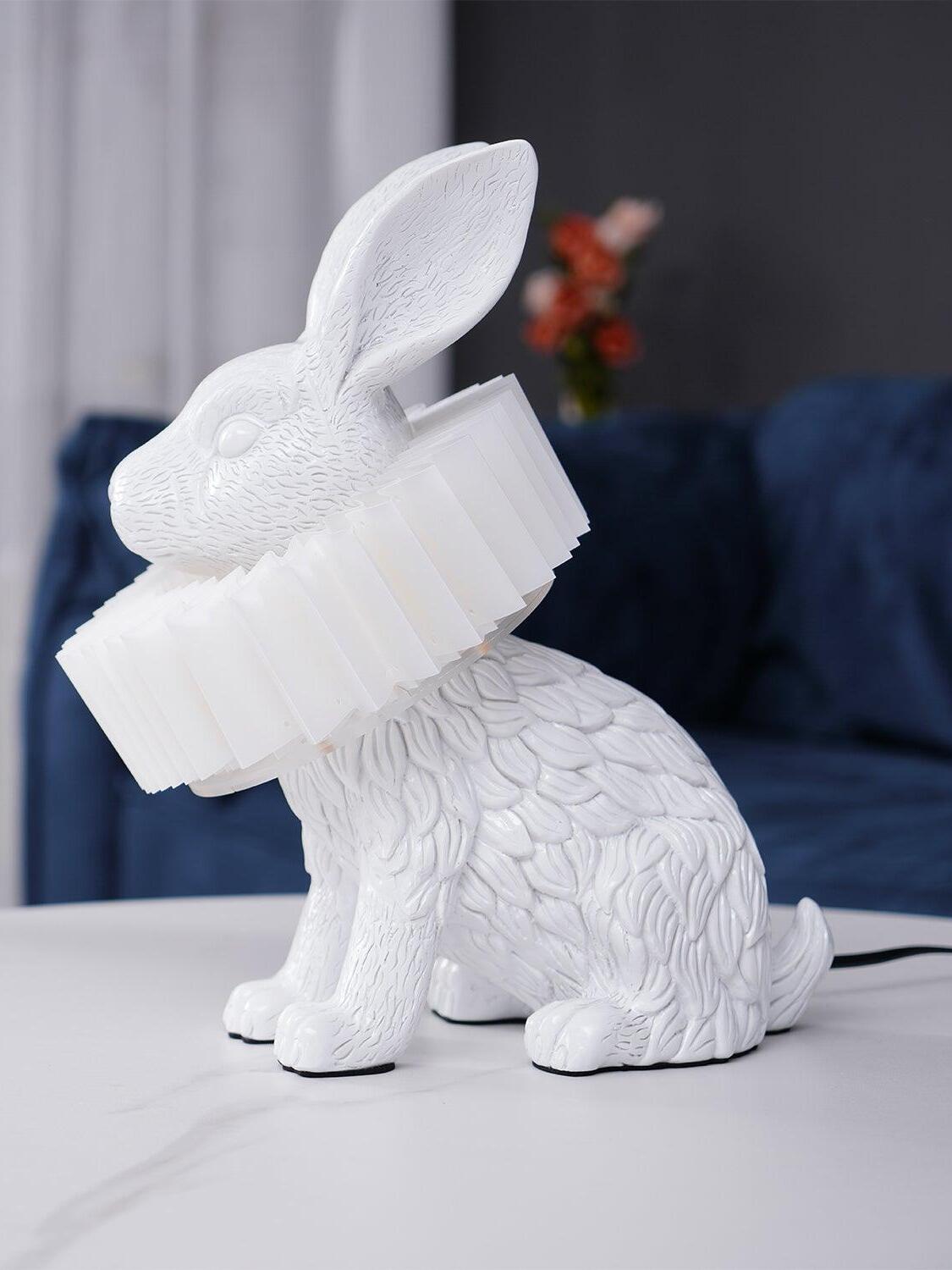 White Resin Rabbit Decorative Table Lamp - Cueteks