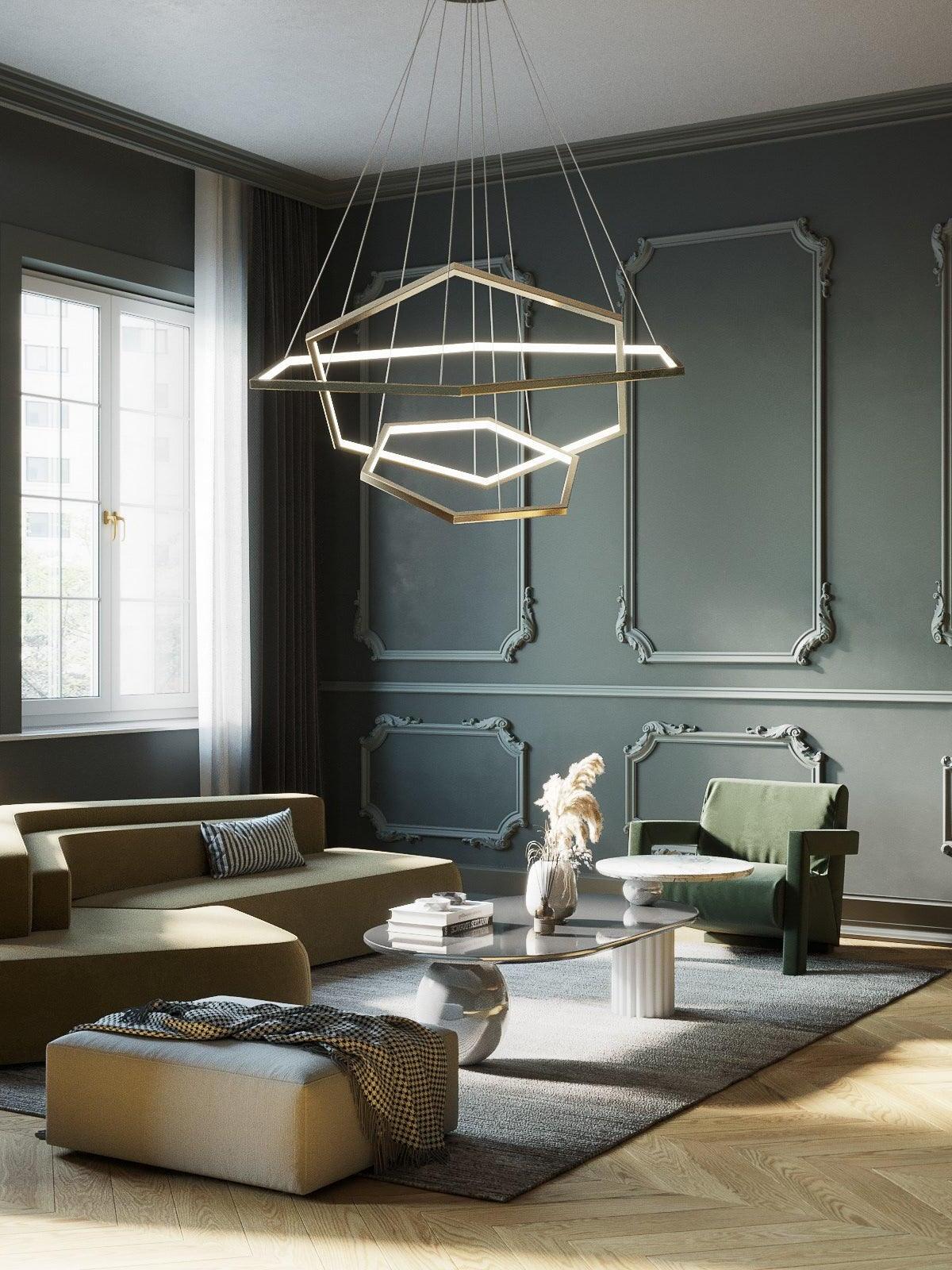 Irregular Multilayer Gold Rings Vesanto Chandelier - Cueteks