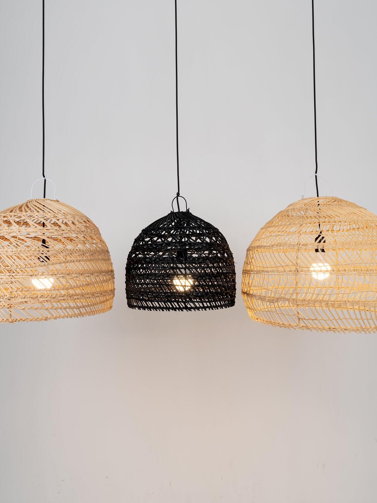 Natural and Black rounded wicker shades together