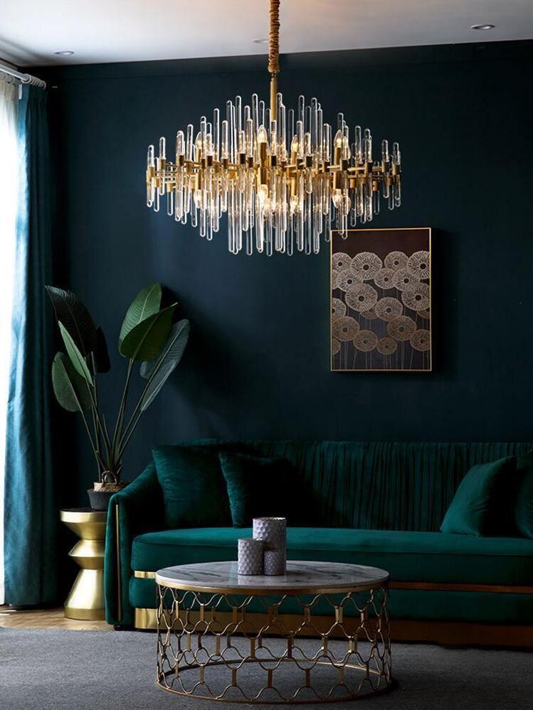 Vintage Antique Brass Stripe Crystal Chandelier - Cueteks