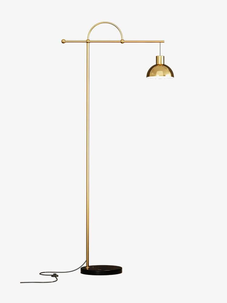 Nidal gold-colour loop and crossbar floor lamp with dark round base