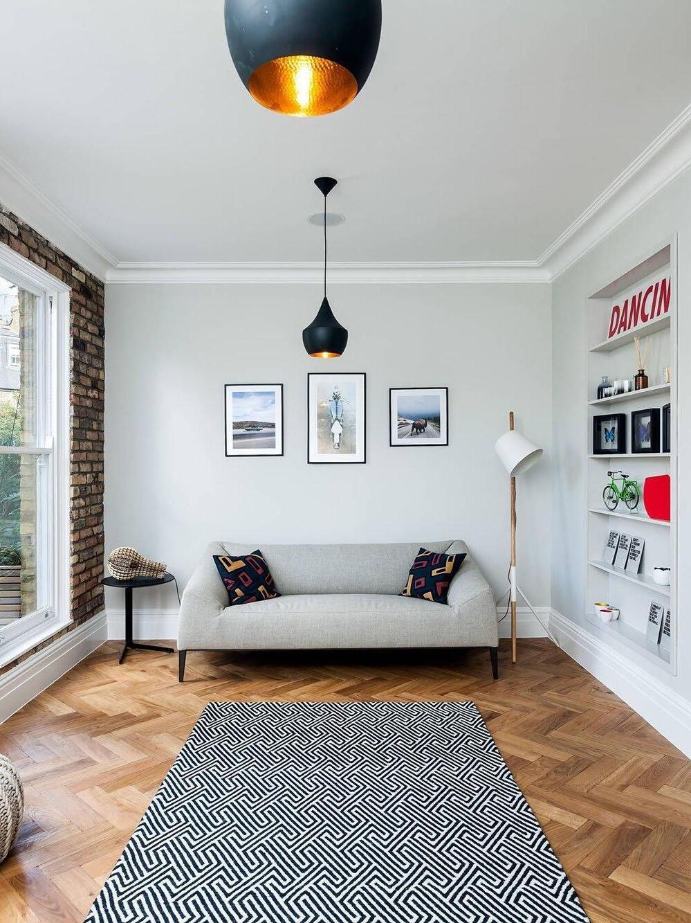 Black pendants in a bright living room
