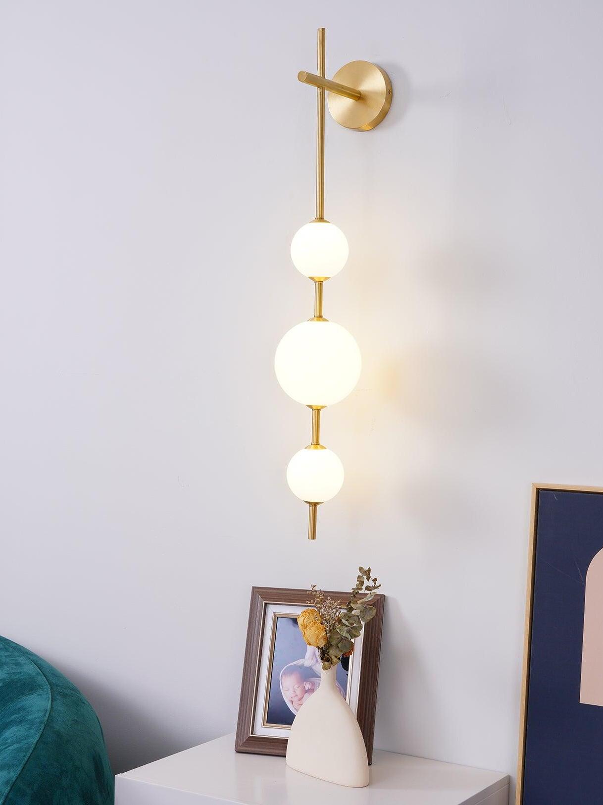 Delicate Glass Globe Vertical Brass Wall Lamp - Cueteks