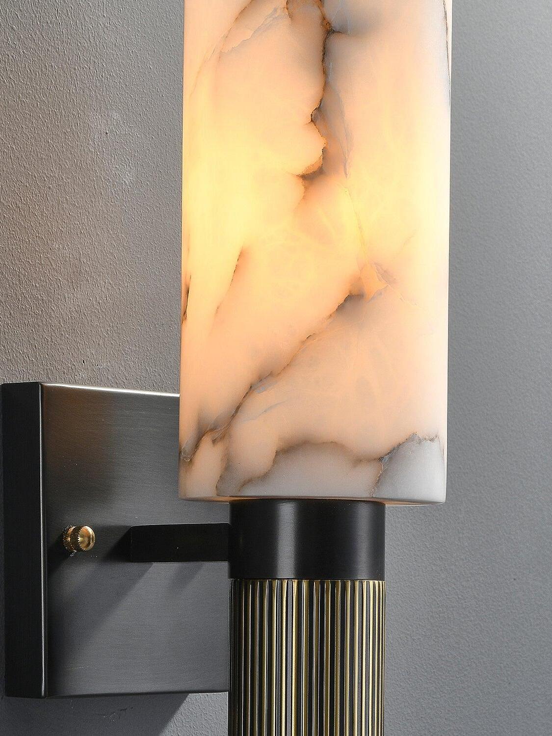 Illuminated marble vein and dark mounting arm