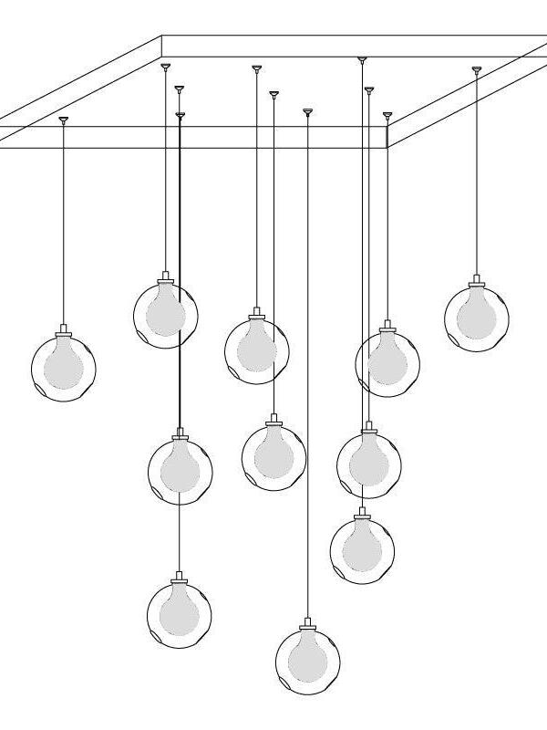 Line drawing of eleven globes below long canopy