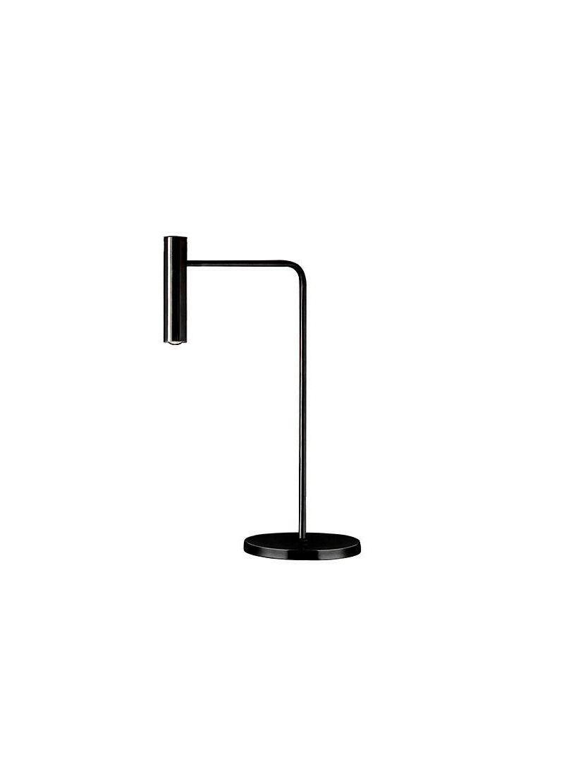 Unlit black table lamp with vertical cylinder head and round base