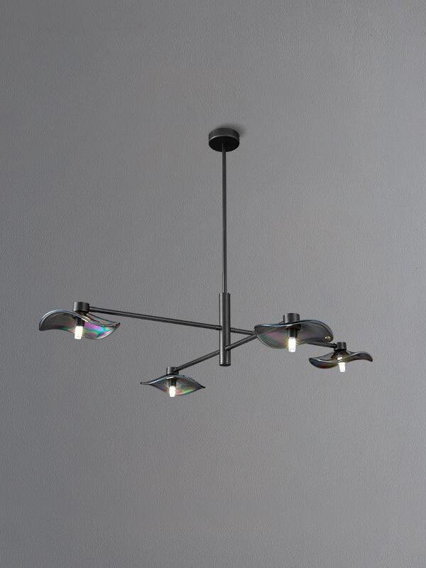 Black four-light Calla chandelier with smoke-grey wavy glass shades