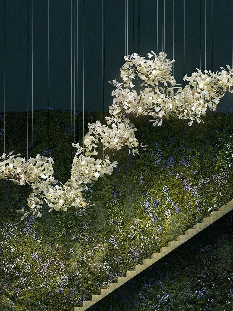 Modern Ceramics Flower Gingko Chandelier C - Cueteks