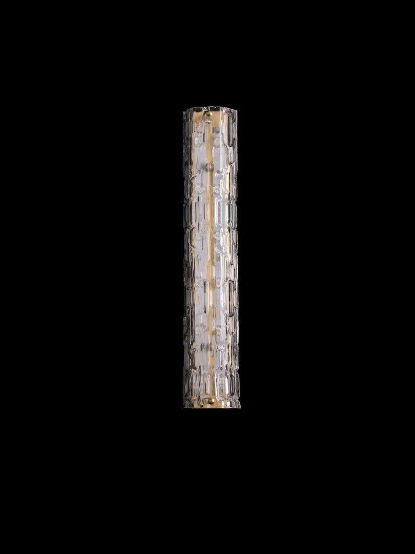 Shorter clear textured glass wall light on black background