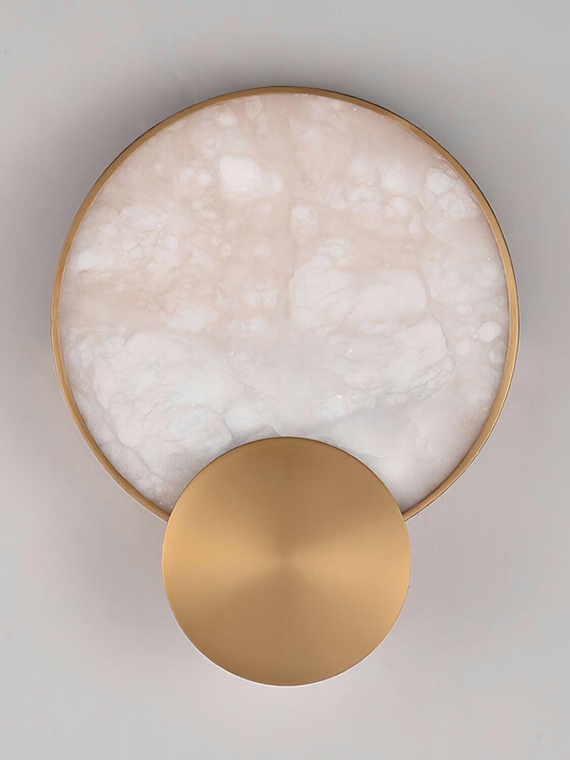 Front view of White Alabaster with overlapping Gold disk