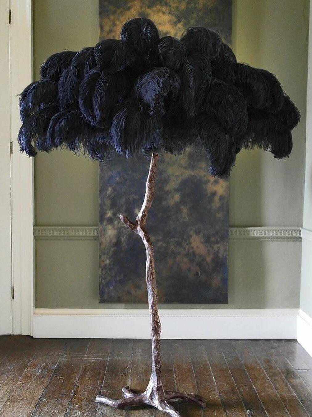 Art Deco Brass Ostrich Feather Floor Lamp - Cueteks