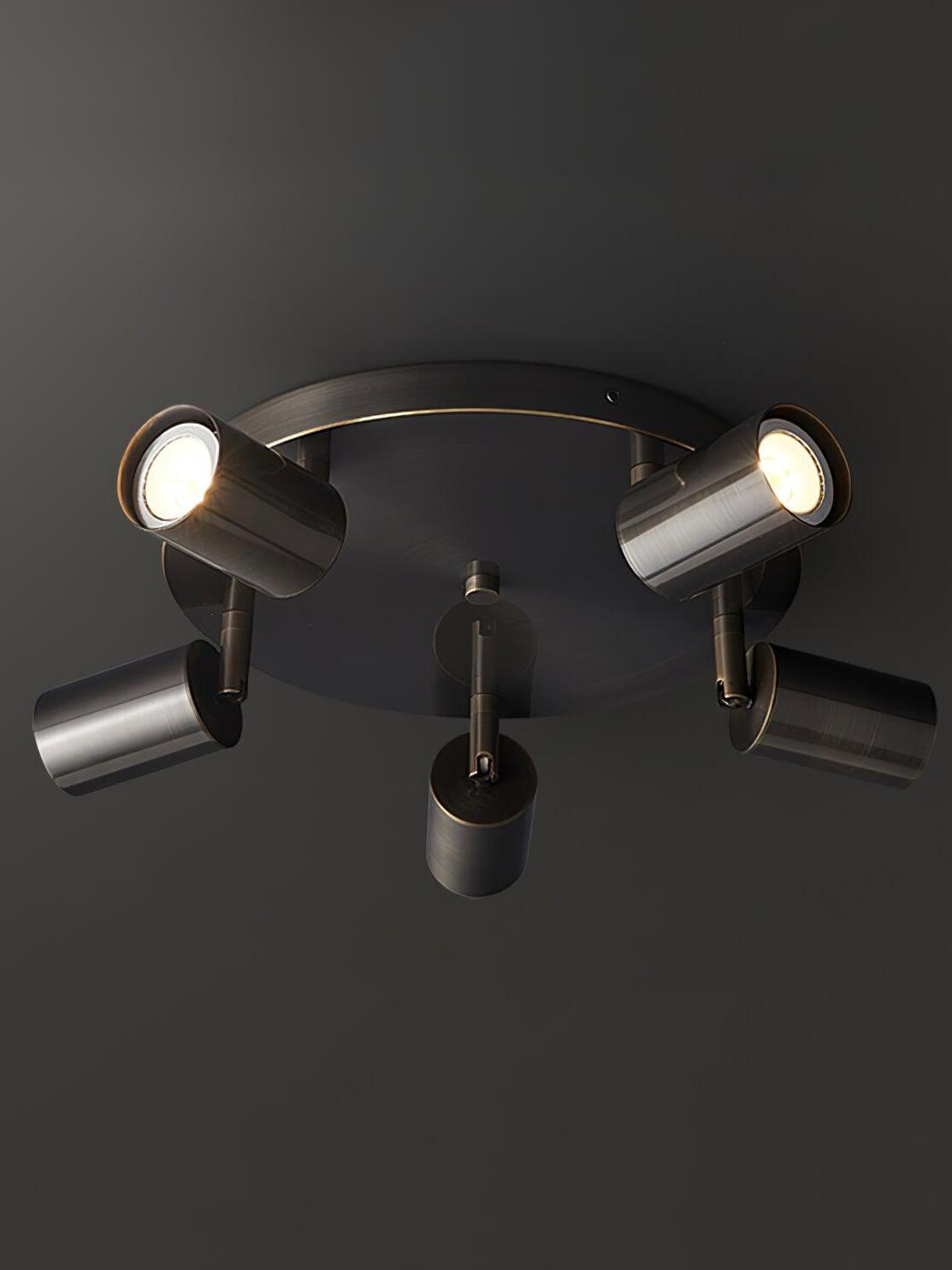 Black five-head GU10 spotlight viewed from below