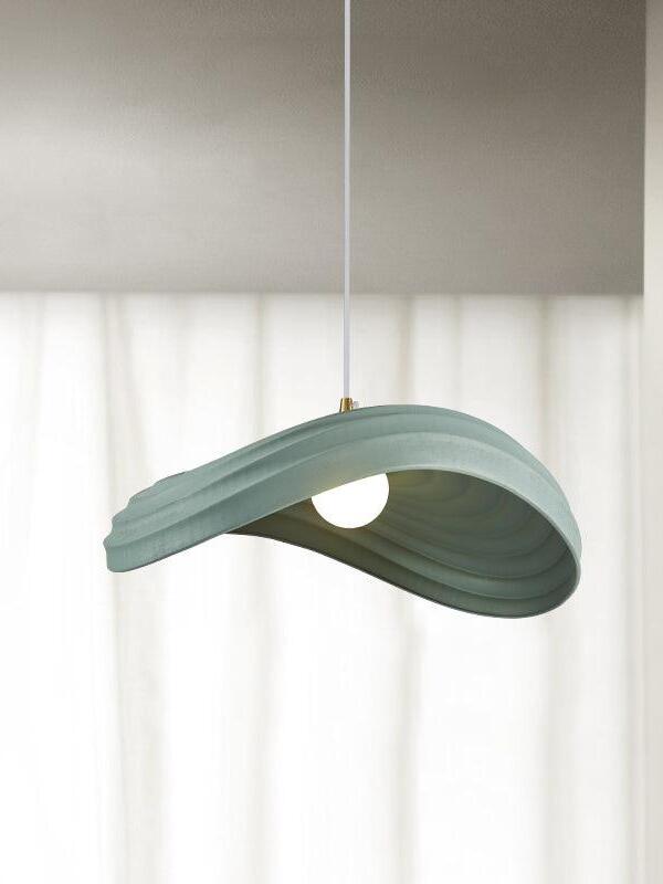 Smaller Green pendant with curved ribbed shade