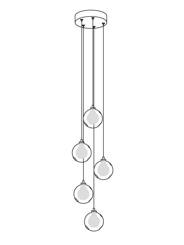 Line drawing of five globes below round canopy
