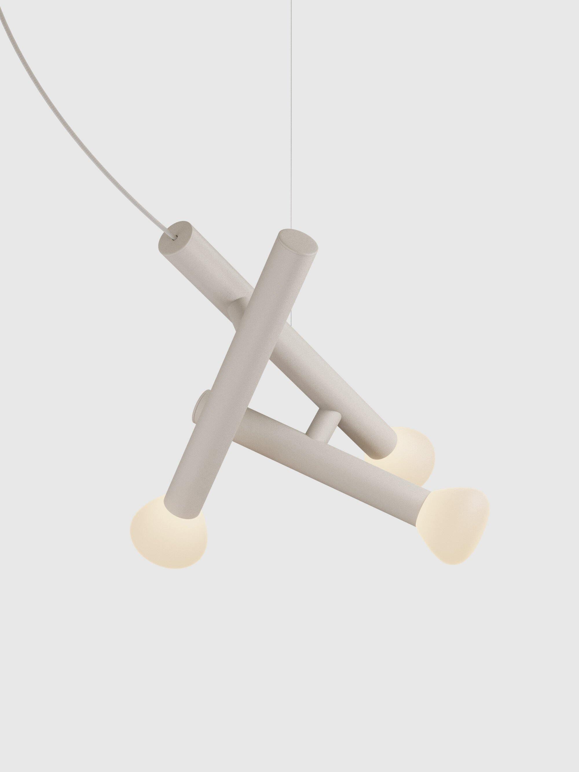 Pale three-head pendant with white glass end shades