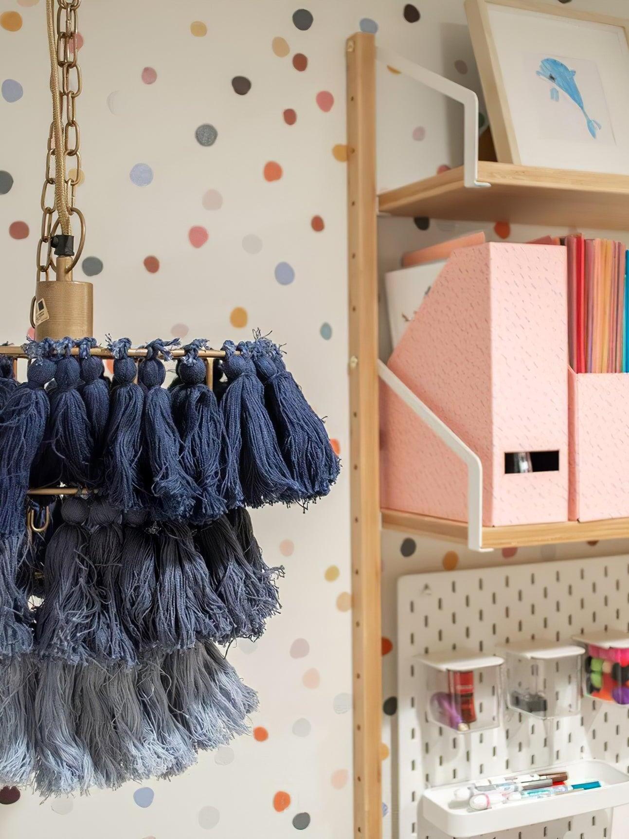 Close-up of blue layered tassels