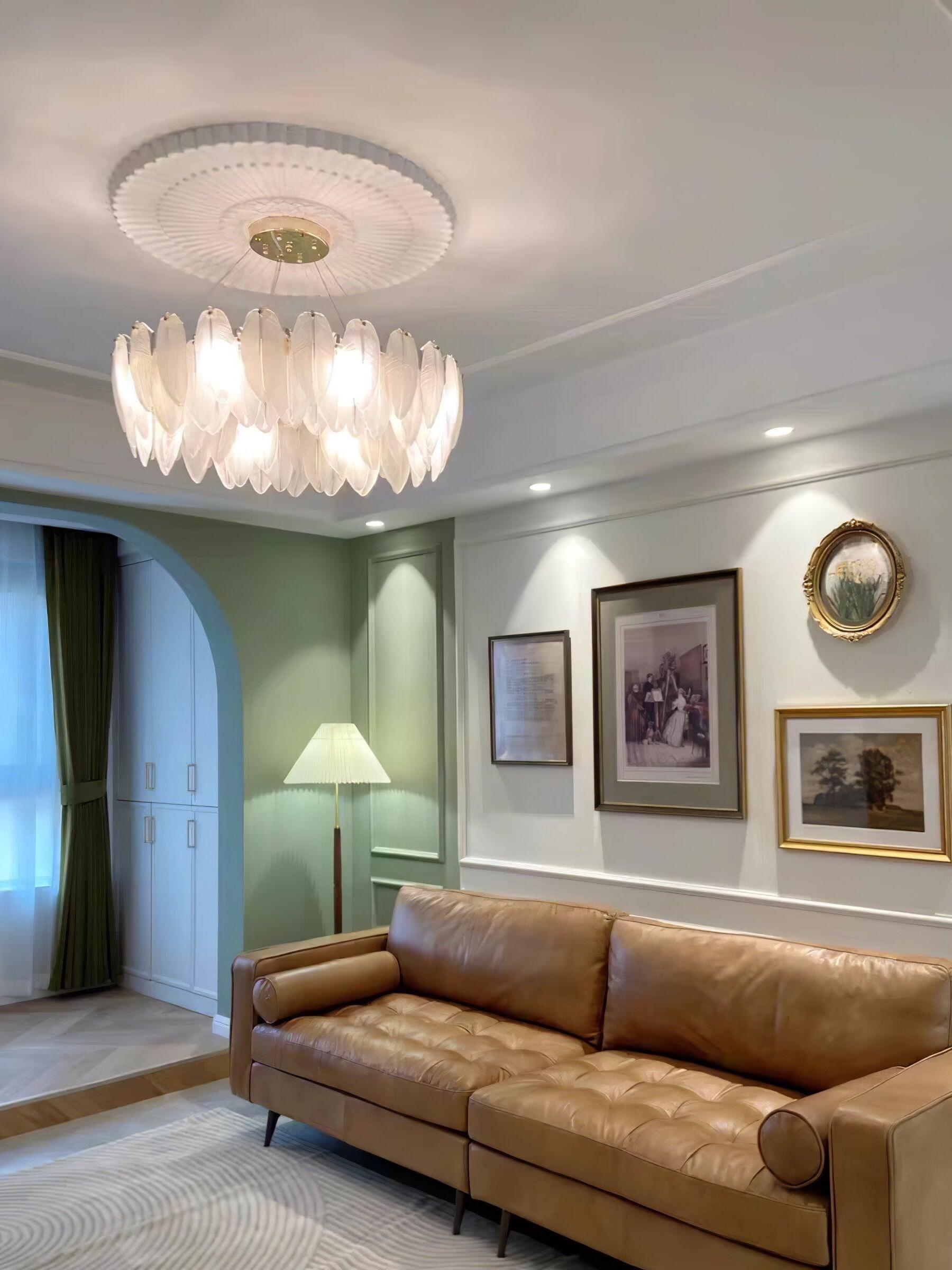 Glass Feather Chandelier - Cueteks