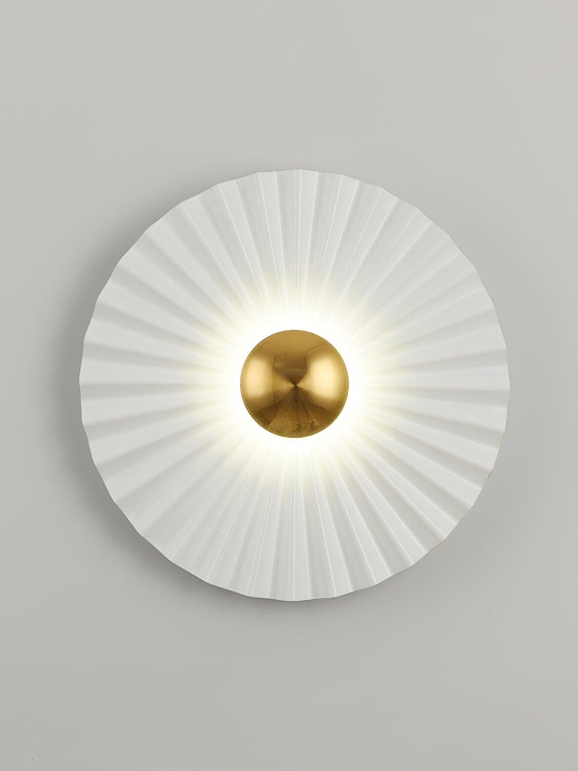 White pleated circular wall light on grey background