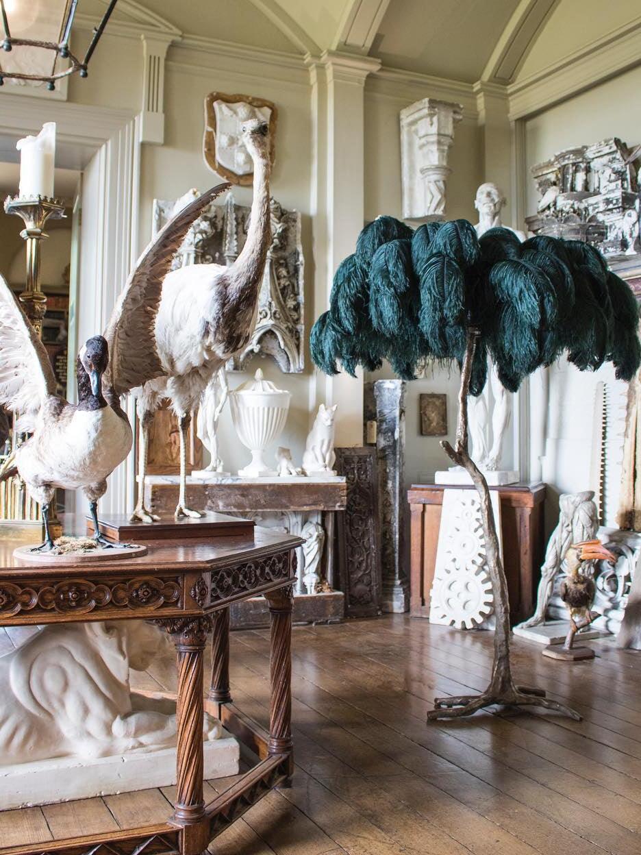 Art Deco Brass Ostrich Feather Floor Lamp - Cueteks
