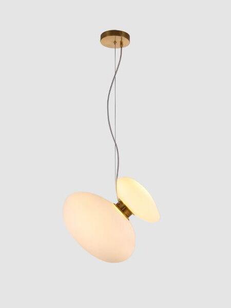 Model 22 two white pebble forms below gold-tone canopy