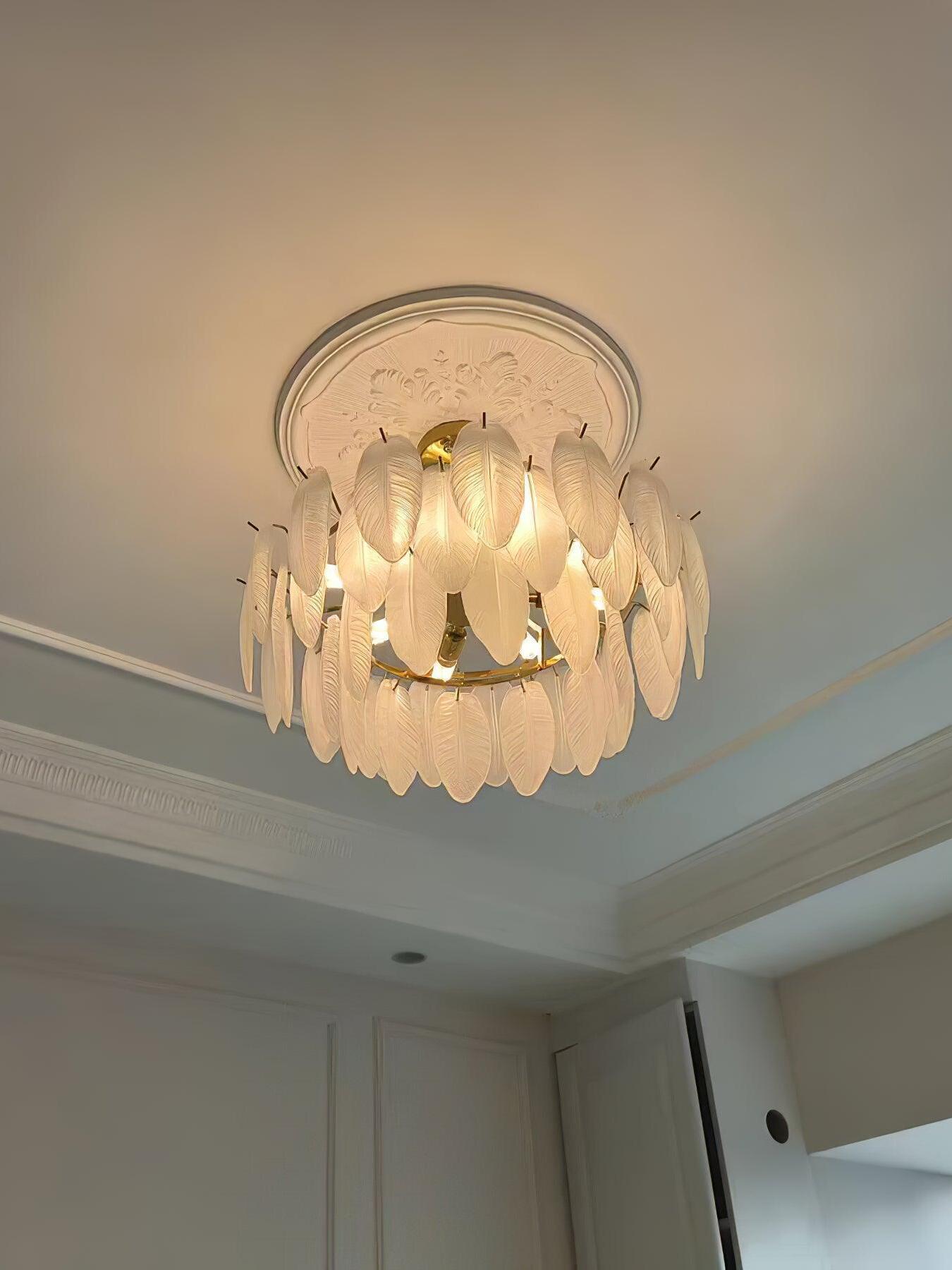 Glass Feather Chandelier - Cueteks