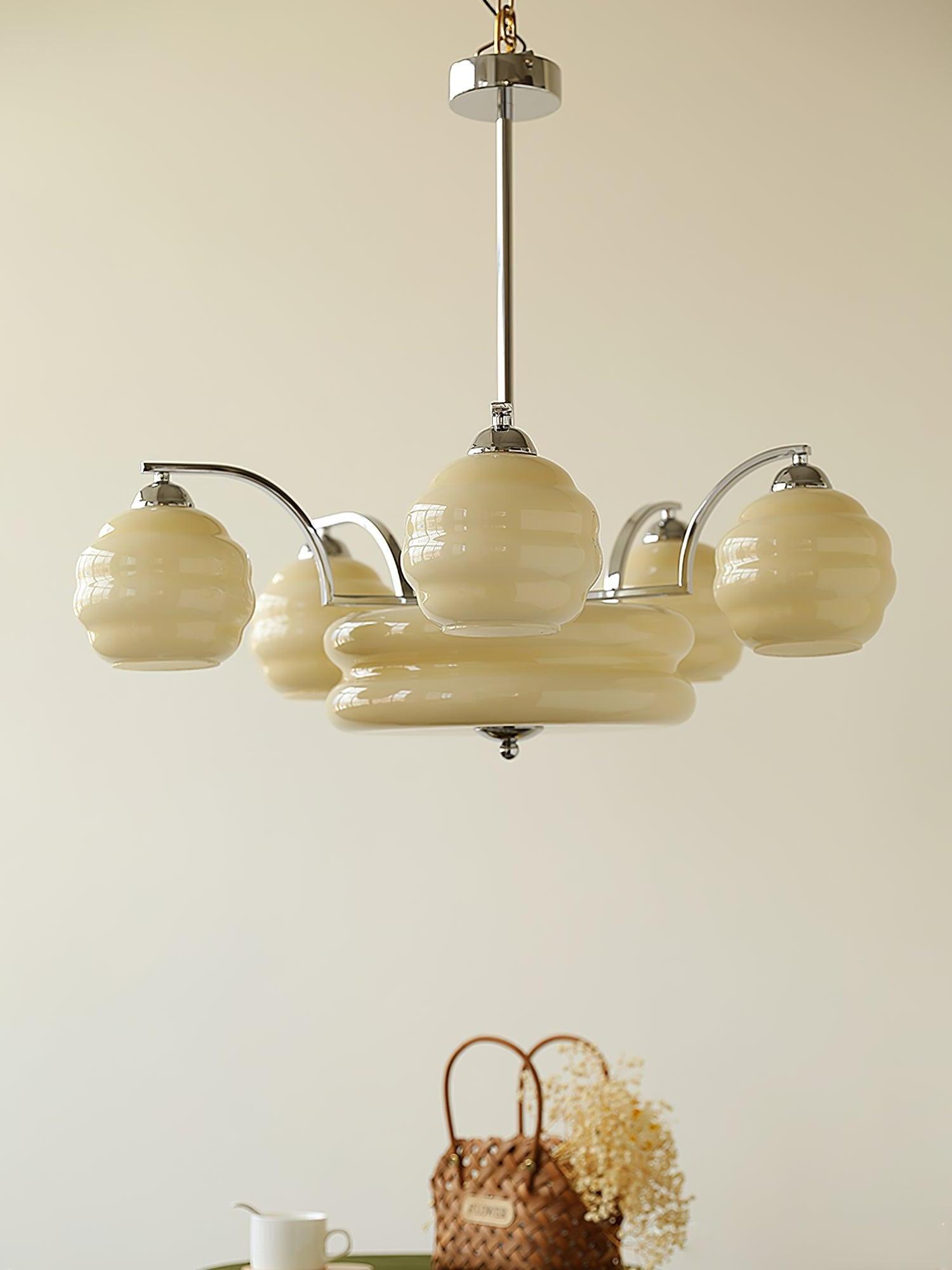 Unlit Beige glass chandelier