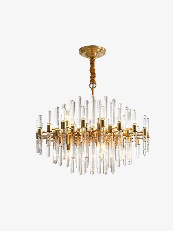 Vintage Antique Brass Stripe Crystal Chandelier - Cueteks