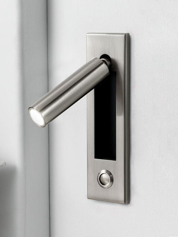 Nickel-finish cylindrical reading head and rectangular plate with a round button
