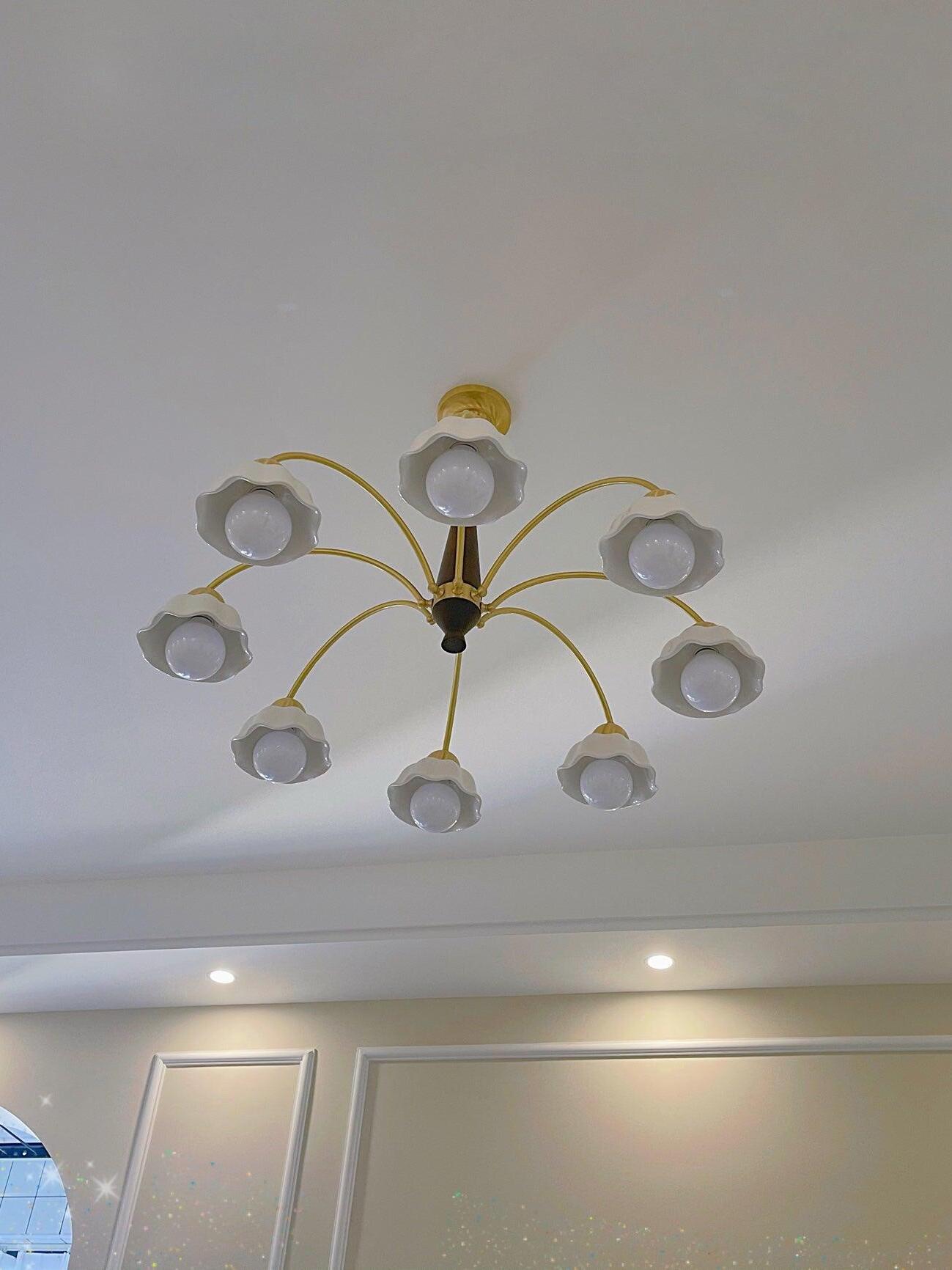 Swedish Modern Brass Chandelier - Cueteks