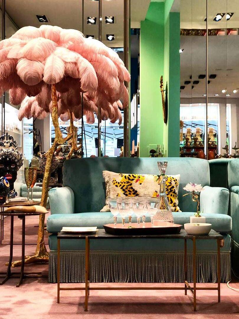 Art Deco Brass Ostrich Feather Floor Lamp - Cueteks