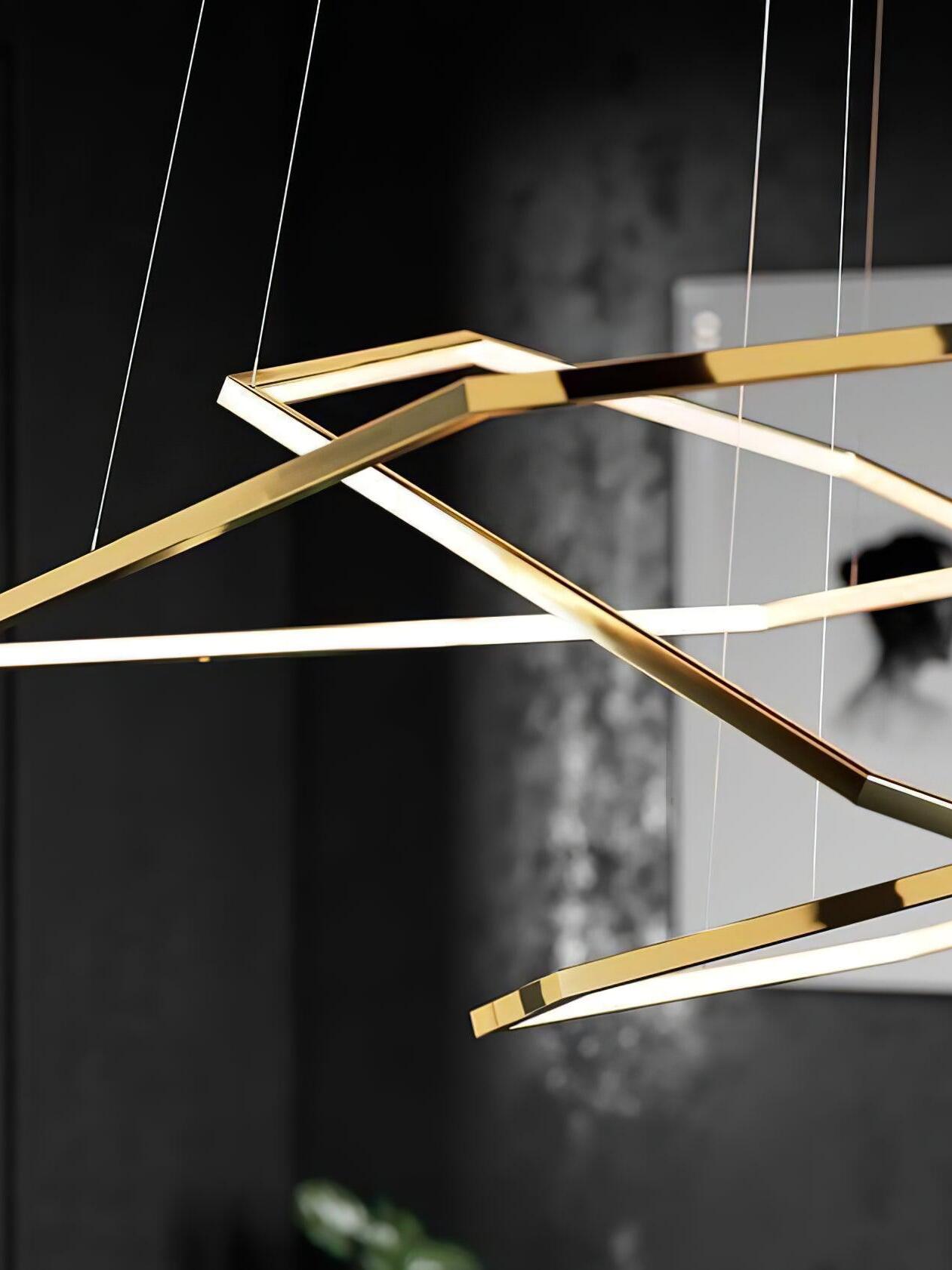 Irregular Multilayer Gold Rings Vesanto Chandelier - Cueteks