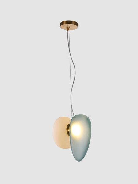 Model 3 white and blue pebble pendant at an oblique angle