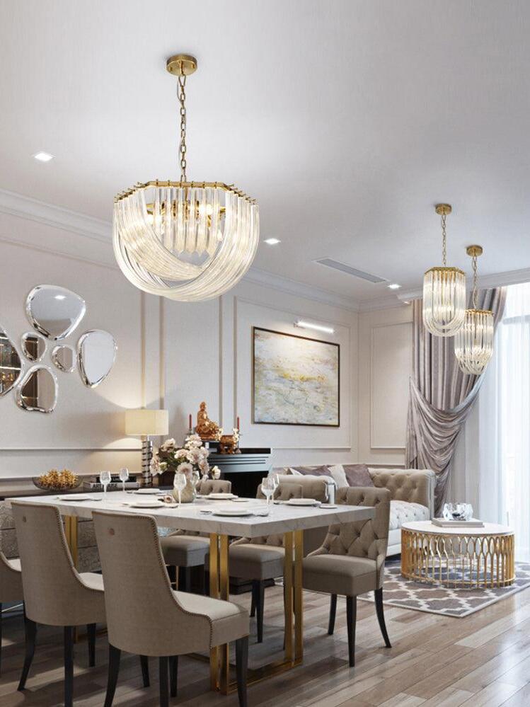 Modern Crystal pendant lamp in Champagne Gold for Restaurant - Cueteks