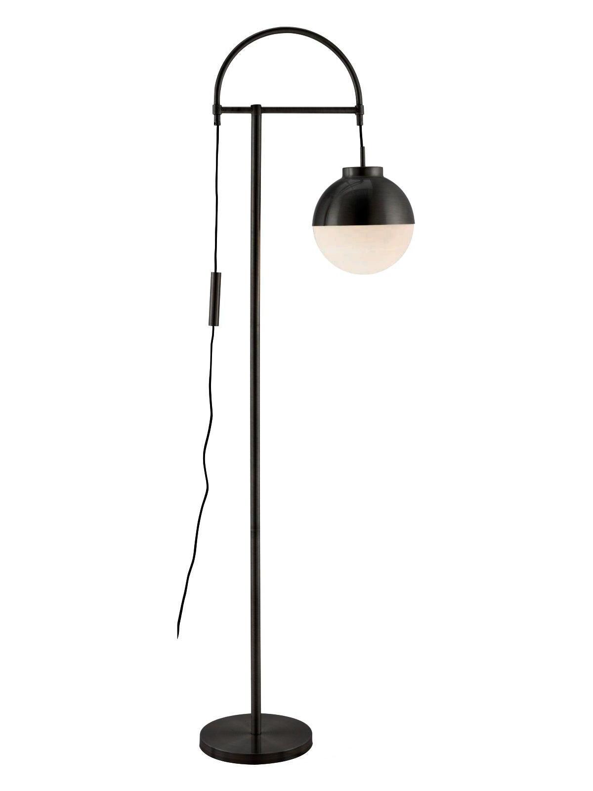 Waterloo Black finish option with white glass globe and curved arm