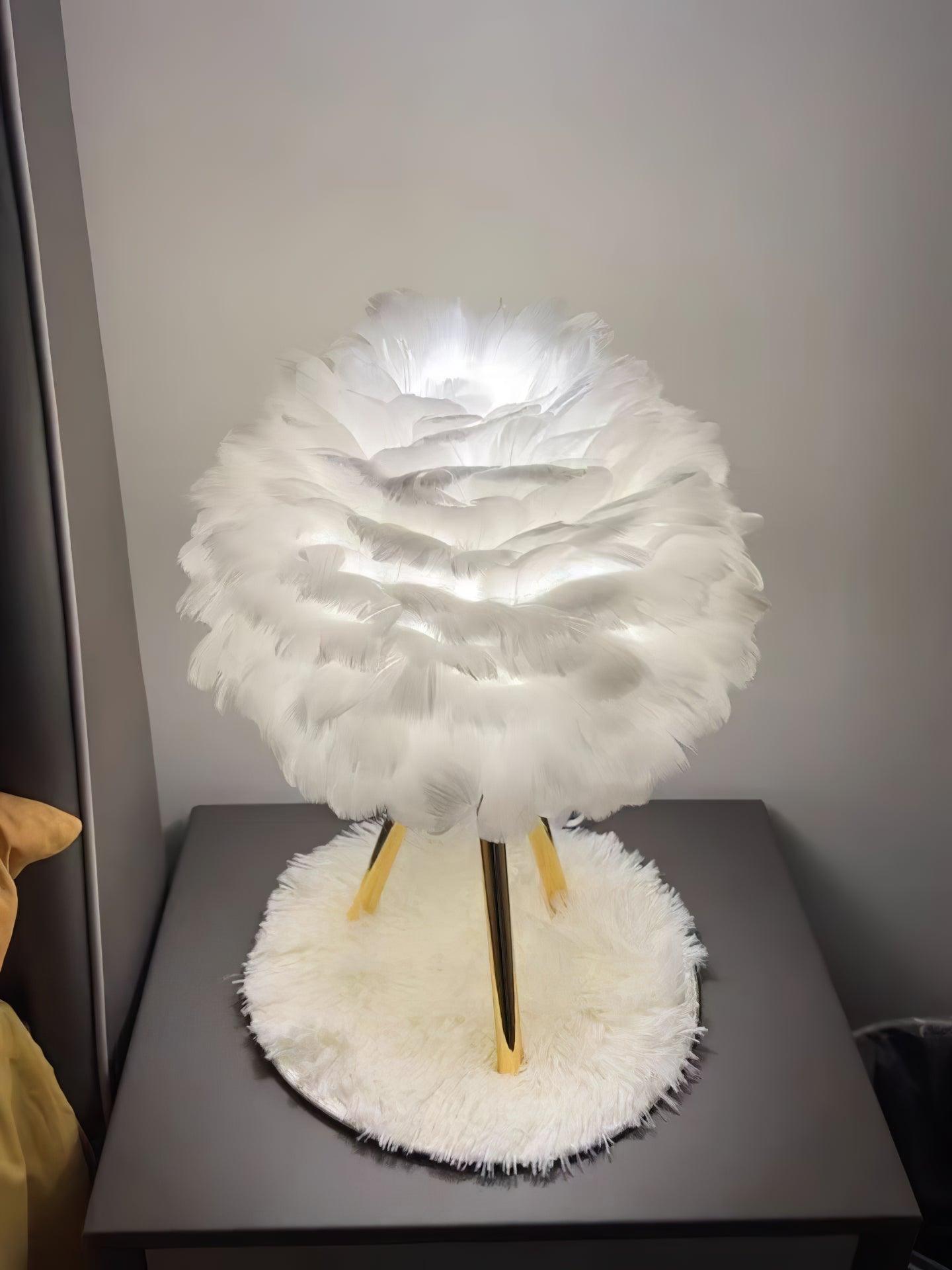 White feather lamp on soft white mat