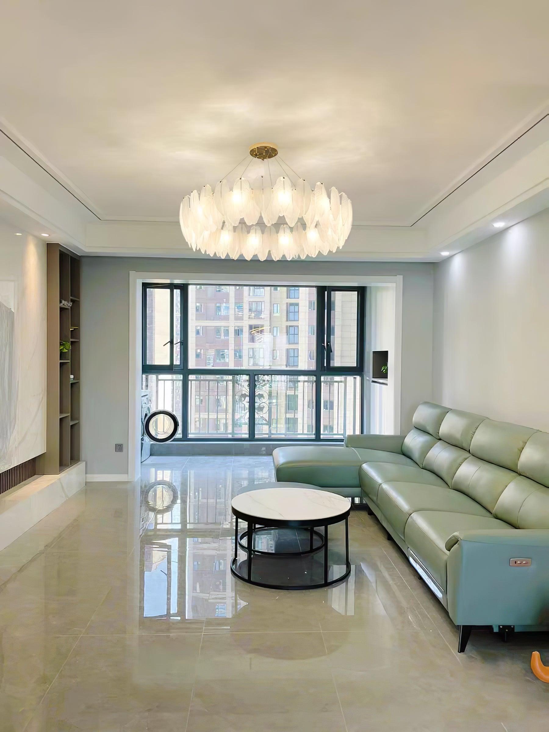 Glass Feather Chandelier - Cueteks