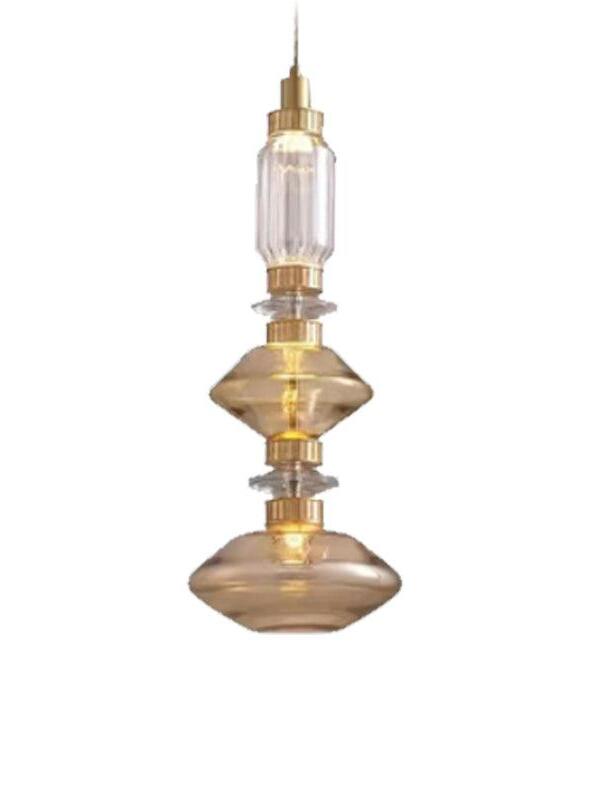 Ribbed clear cylinder between broad amber glass discs