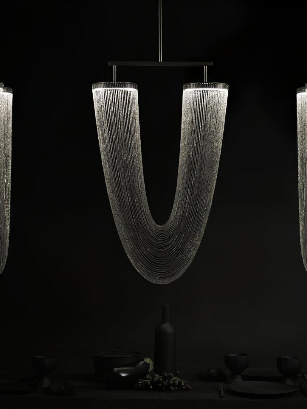 Dark chain fixture with two glowing rings