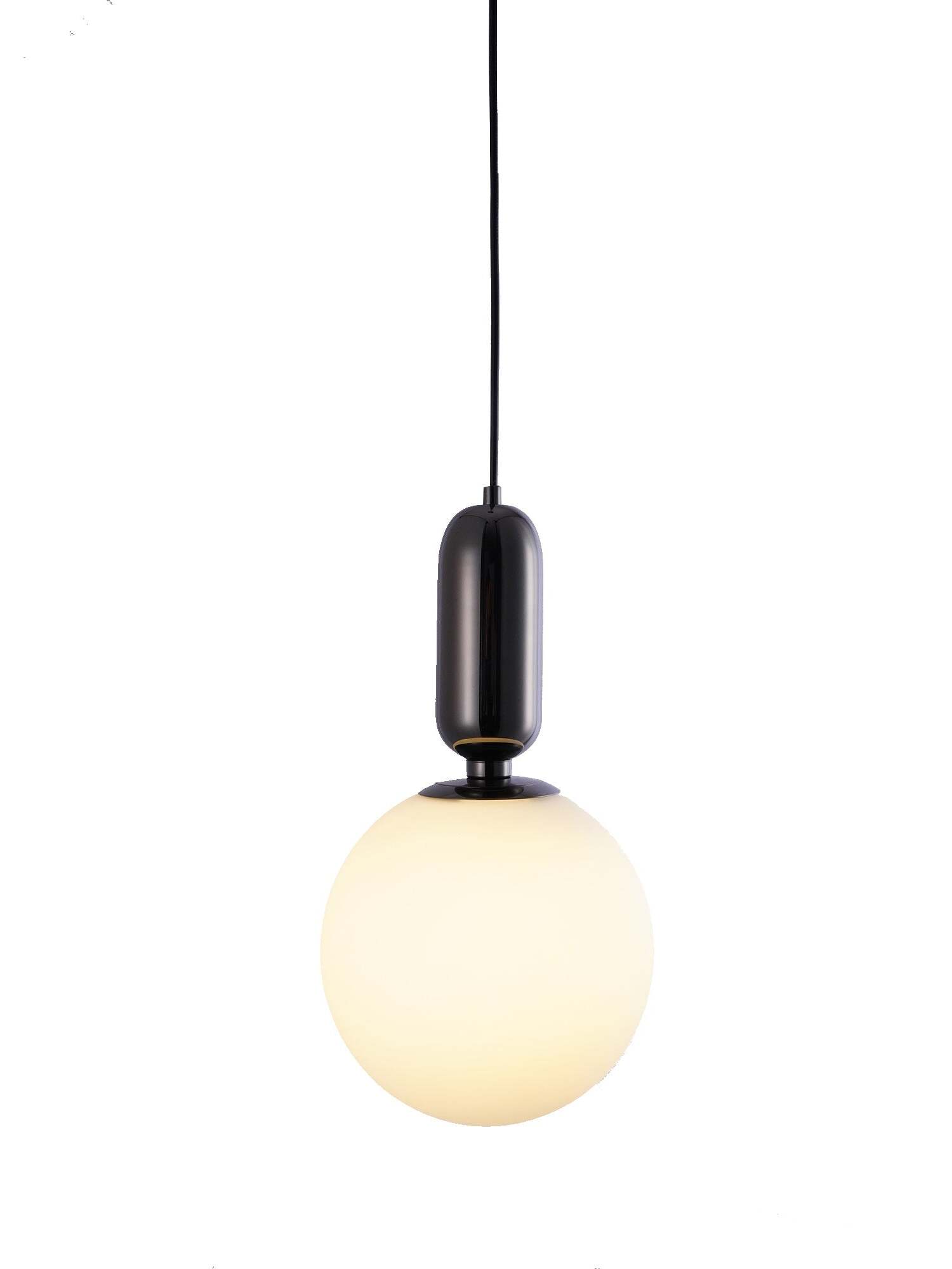 Black rounded metal cap above a glowing white glass globe