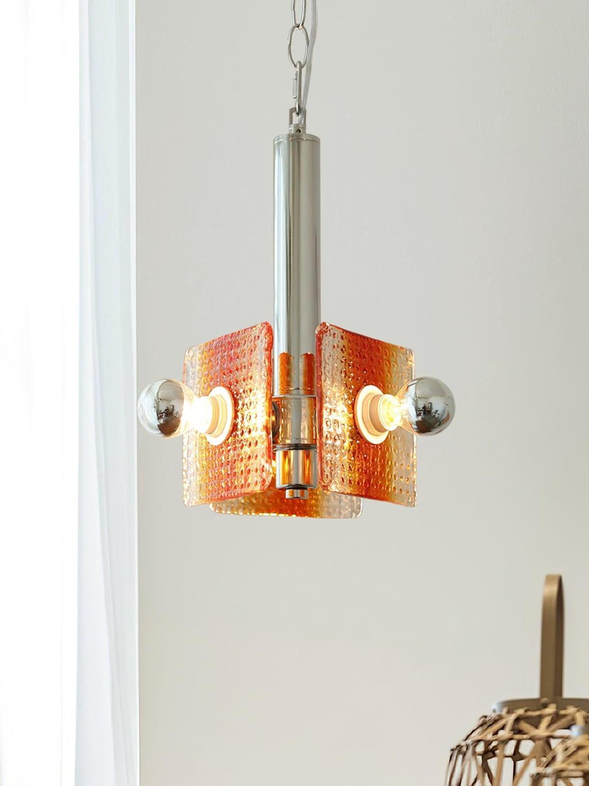 Side view of Alohi radial orange glass panels and long chrome upper stem