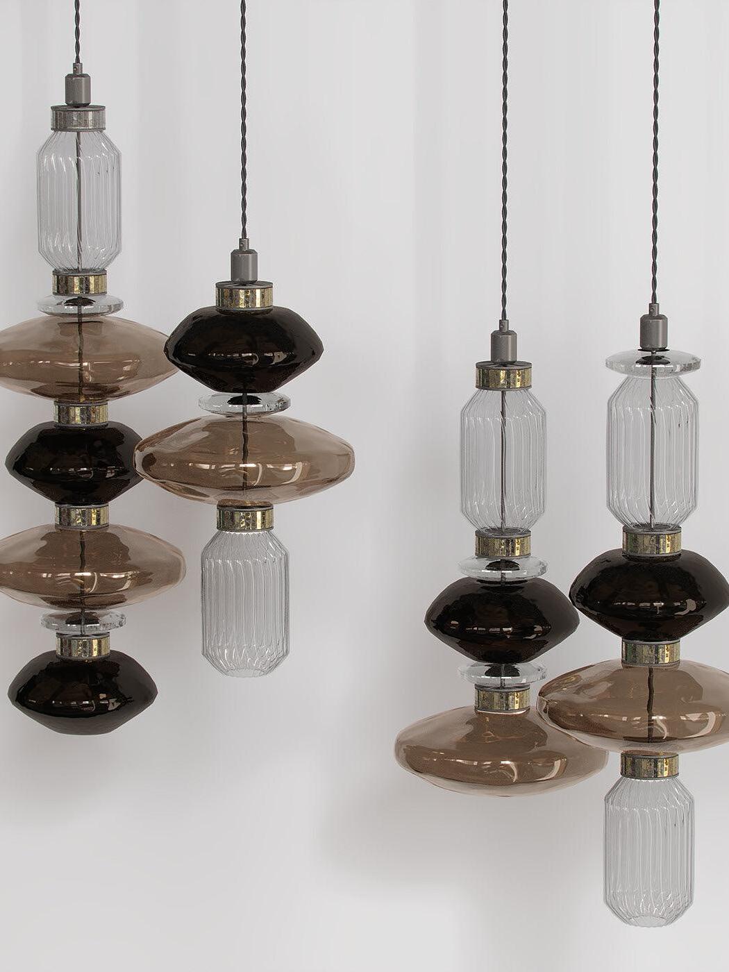 Four different Ballet stacked glass pendant profiles