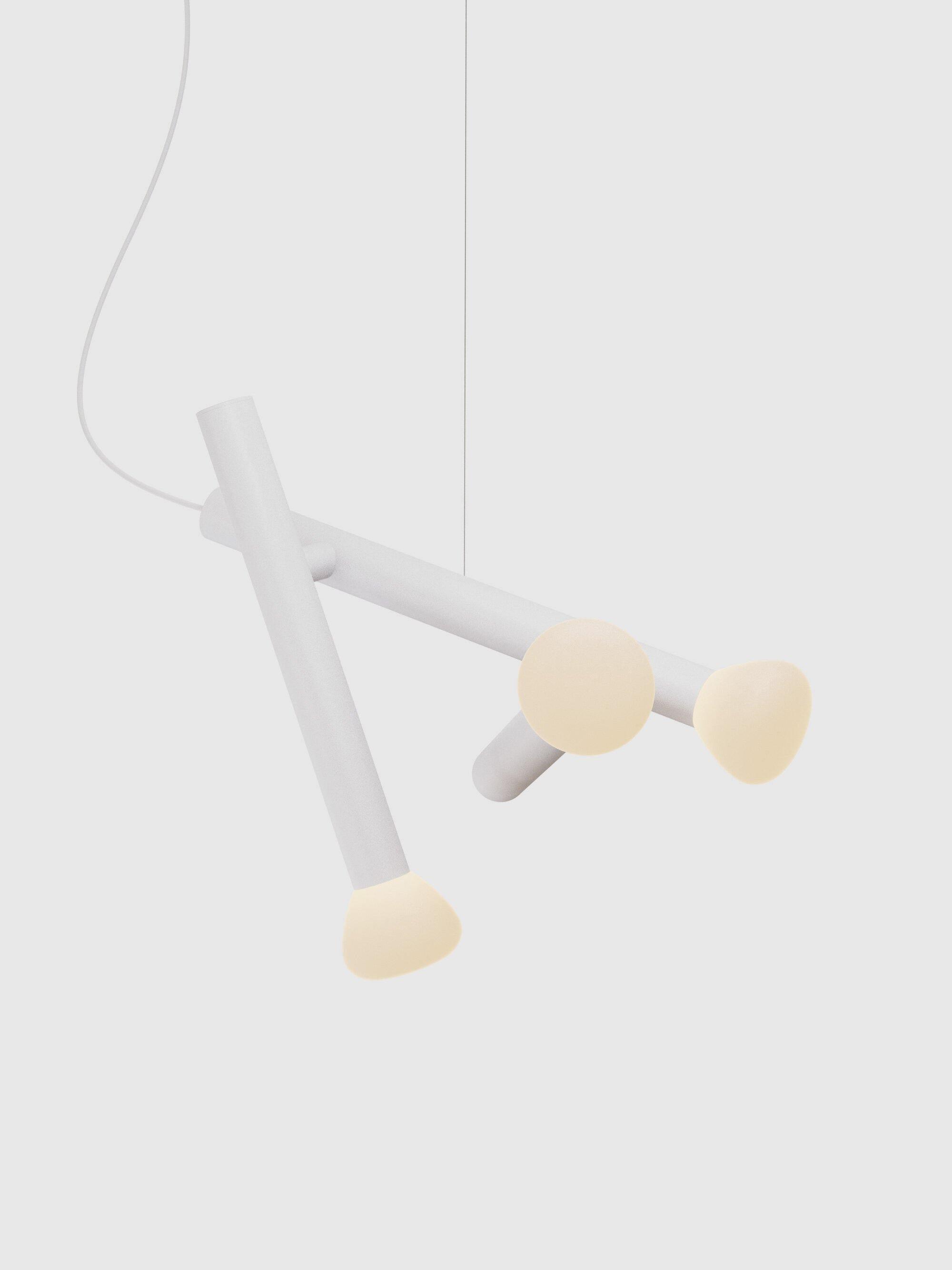 White three-head tube pendant with glass end shades