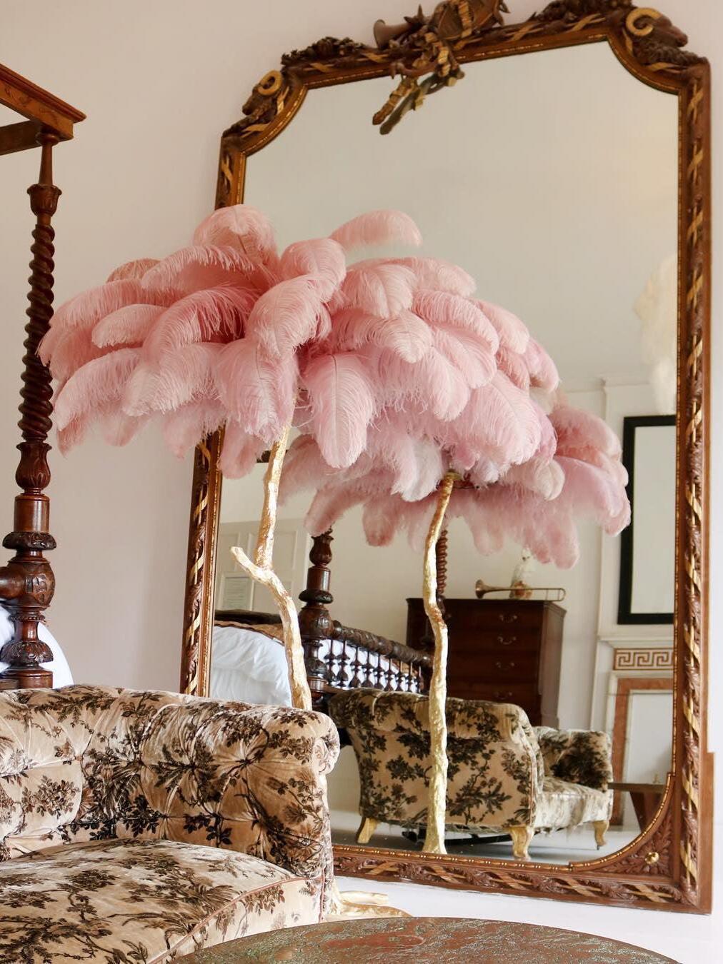 Art Deco Brass Ostrich Feather Floor Lamp - Cueteks