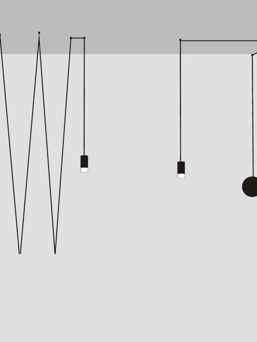 Line illustration comparing zigzag and straight cable routes with small pendant heads