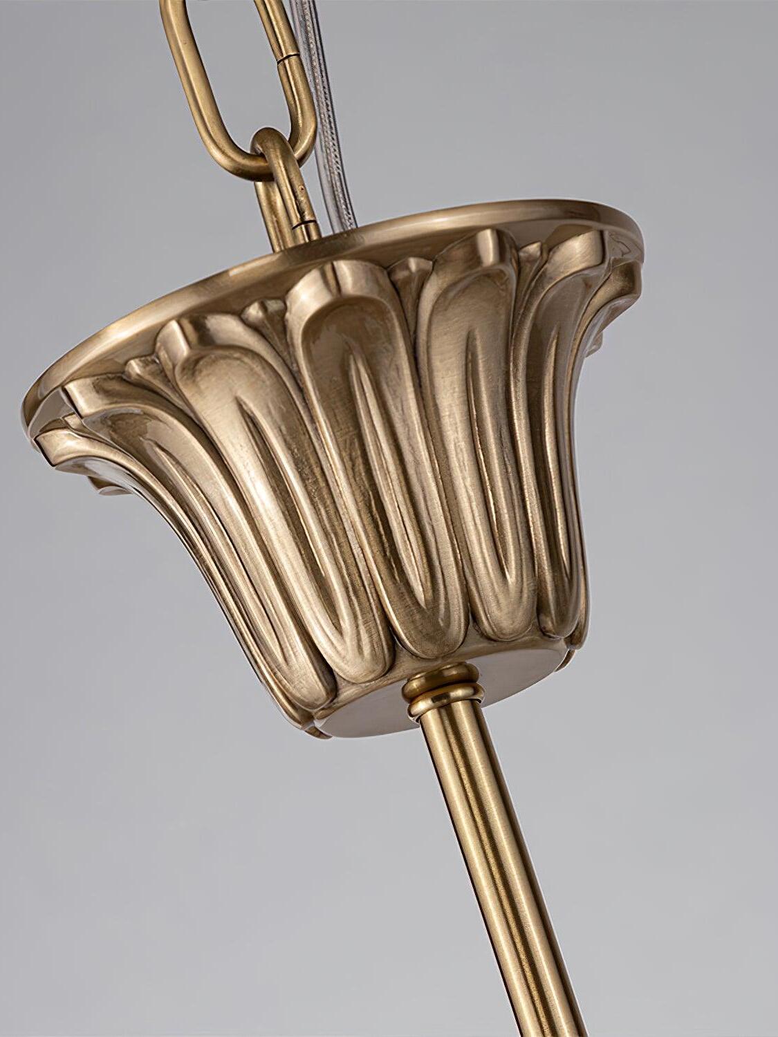 Ribbed brass-colour ceiling cup and chain detail