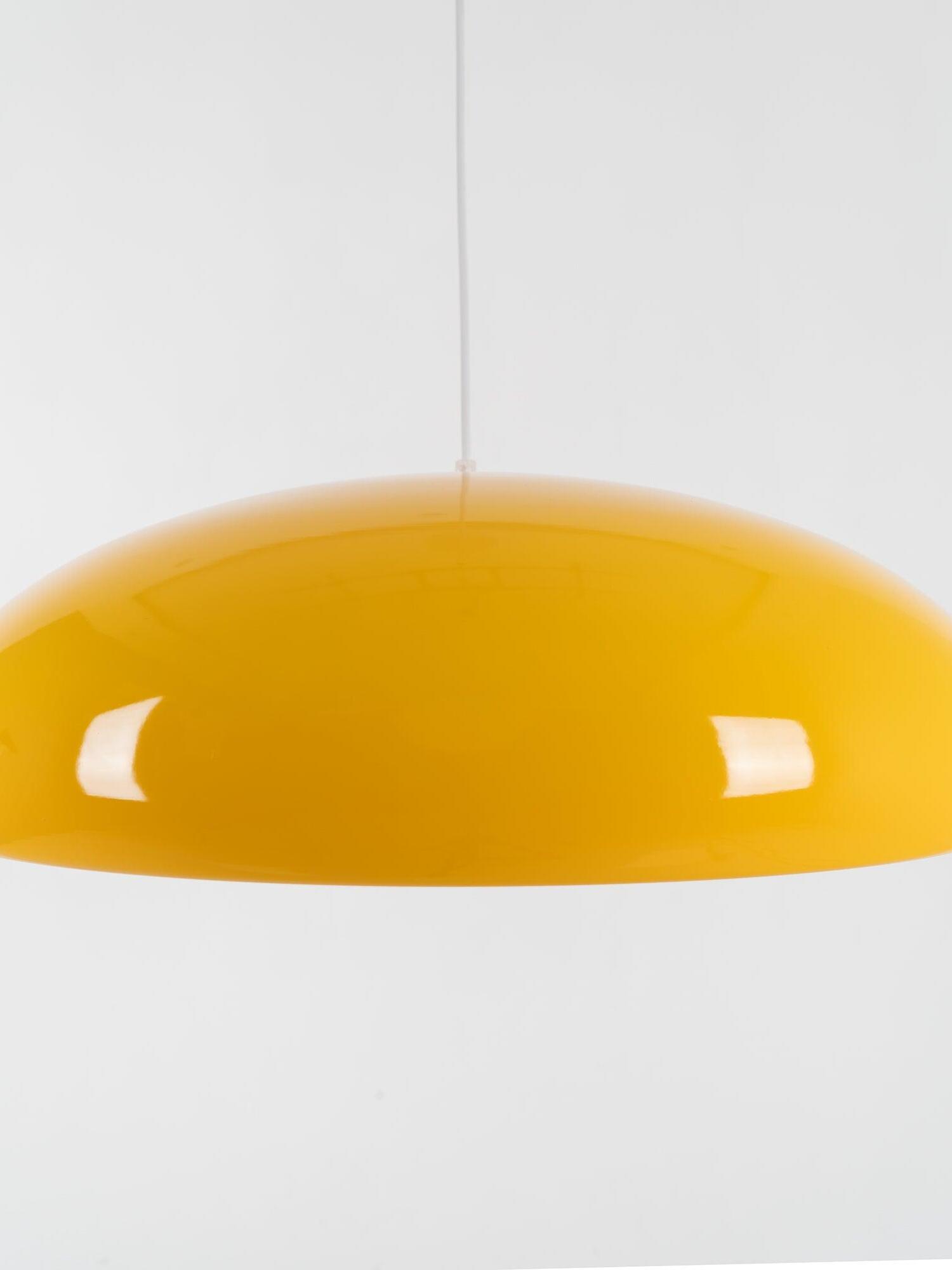 Close-up of glossy yellow shade surface