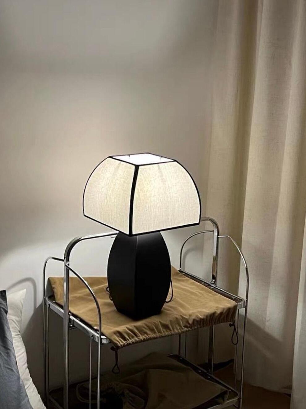 Javier table lamp on metal bedside trolley